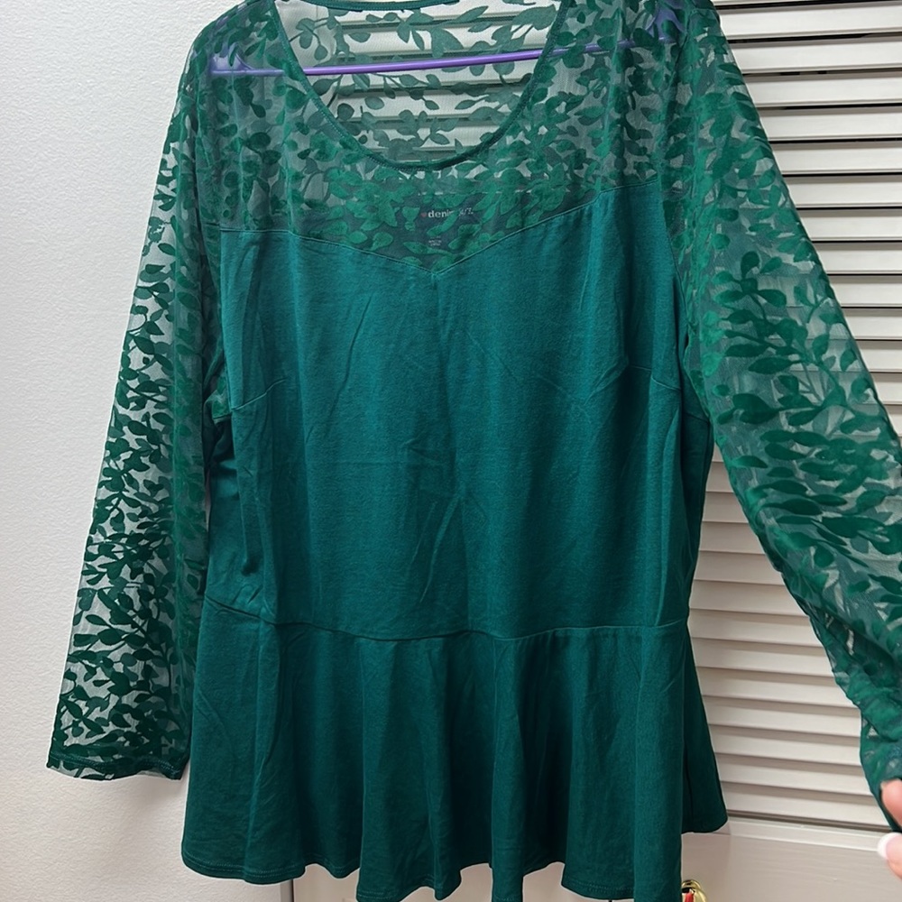 Demon 25/7 Green 60%Cotton 40%Rayon Lace Long Sleeve Sz 1X (22/24) Blouse New